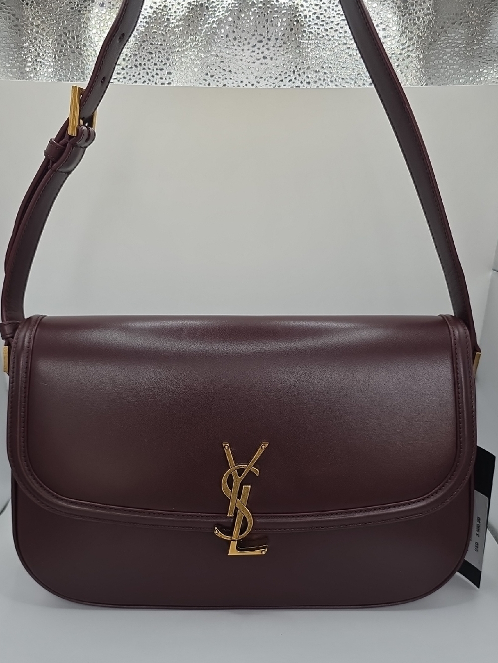 Saint Laurent Wine Leather Shoulder Bag with Gold YSL Emblem